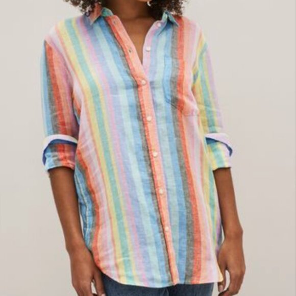 GAP Tops - GAP 100% Linen Rainbow Striped Oversized Boyfriend Button Up Shirt